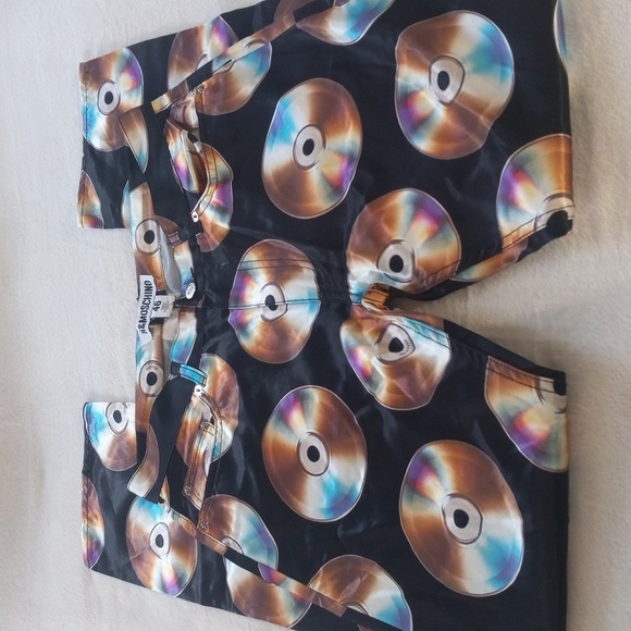 Moschino × H&M CD Print Black Satin Jeremy Scott Designer Rare Limited Ed. Pants - Picture 4 of 16